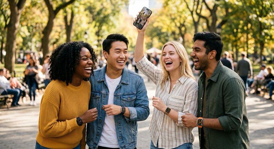 Group of friends laughing and having fun